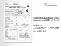 Certificato di qualifica saldatore per acciaio inox